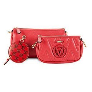 NIB, Authentic Valentino Demi 3-In-1 Quilted Leather Shoulder Bag & Pouch Set